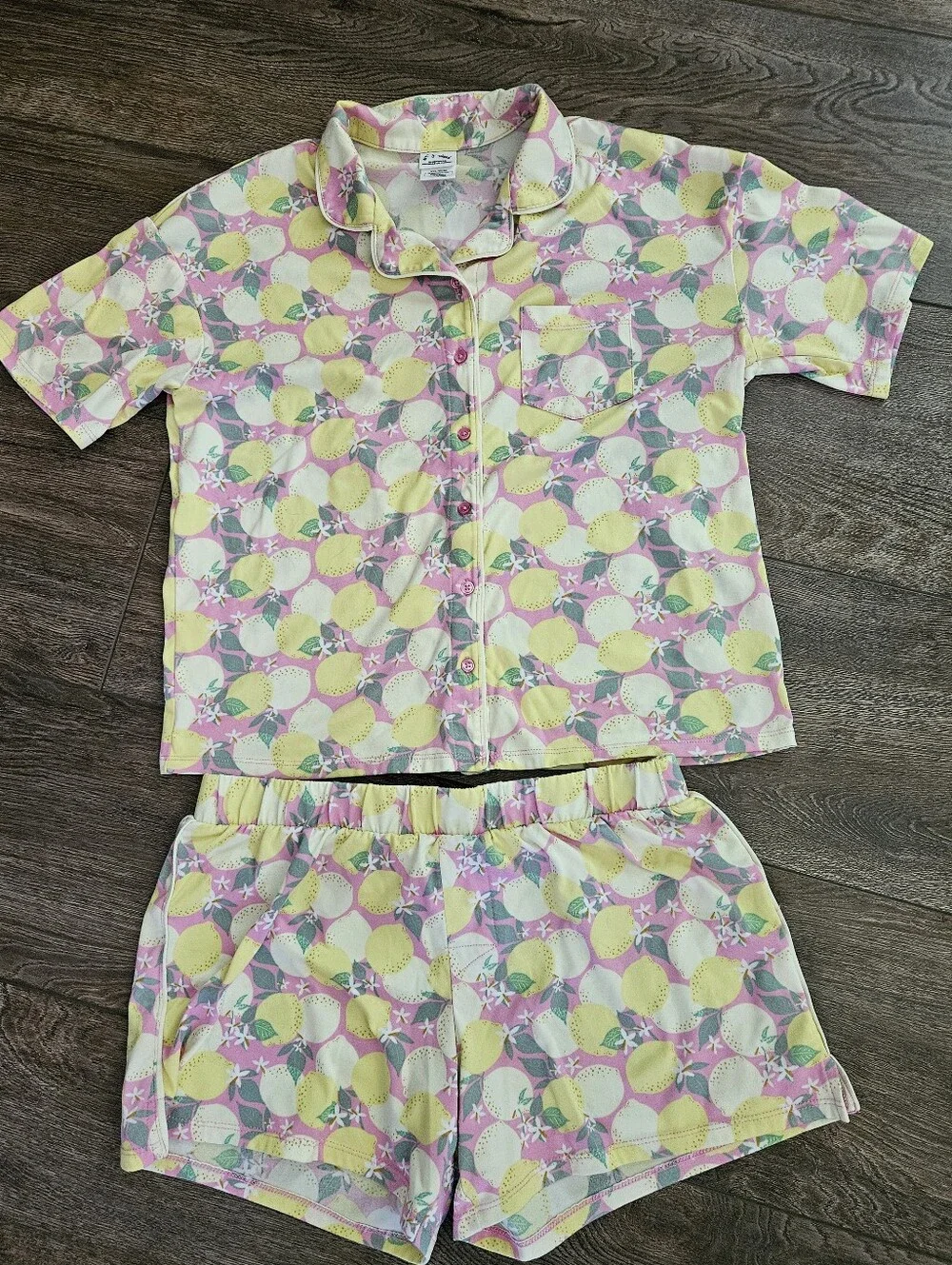 Art Class Lemon Print Short Pajama Set - Pink Yellow - Girls Size XXL (16/18)